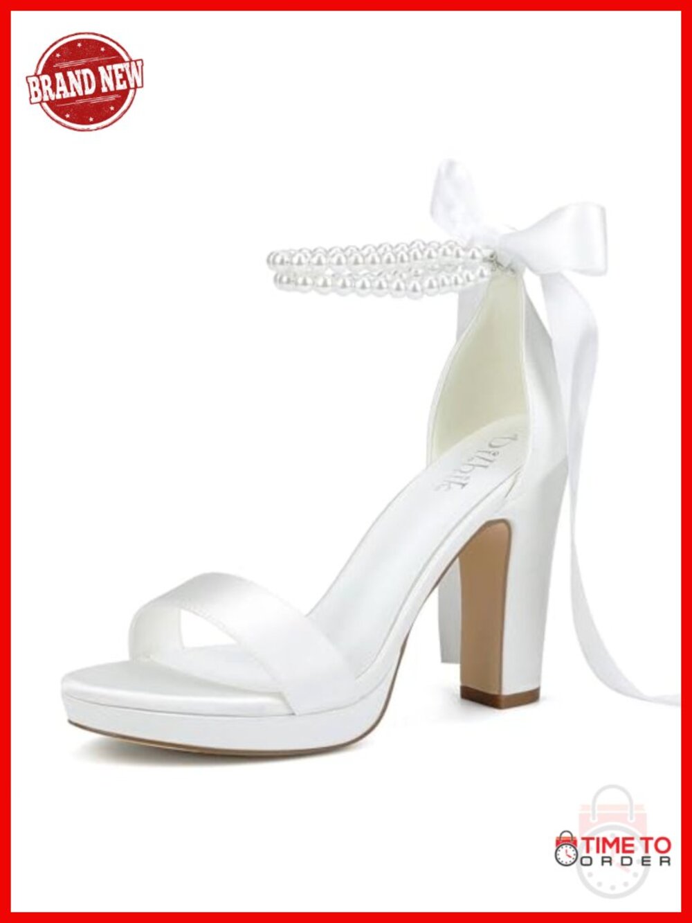 Dilhik Platform Heeled Sandals for Women Wedding Bride Pearl Satin Open Toe